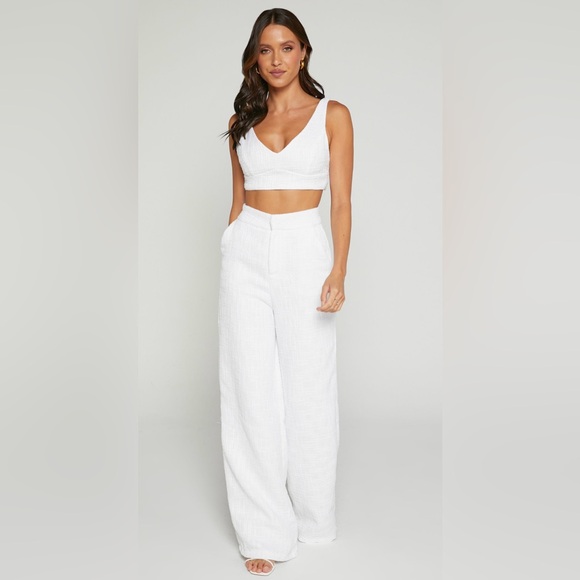 ADELAIDE TWO PIECE SET - CROP TOP AND WIDE LEG PANTS SET IN WHITE - Picture 3 of 3